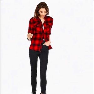 3/$25 EXPRESS Red Plaid Flannel Boyfriend Shirt